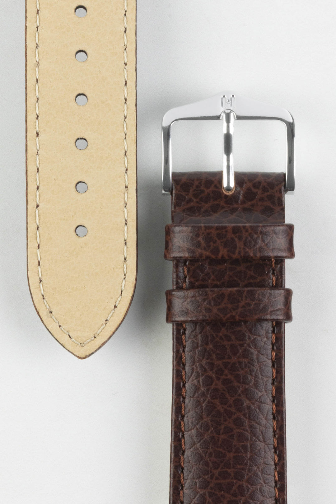 HIRSCH Kansas Buffalo Embossed Calf Leather in Brown 20mm Silver Buckle | 01502010-20-SB