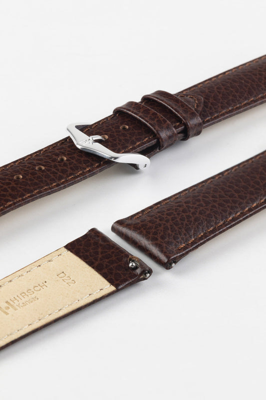 HIRSCH Kansas Buffalo Embossed Calf Leather in Brown 22mm Silver Buckle| 01502010-22-SB