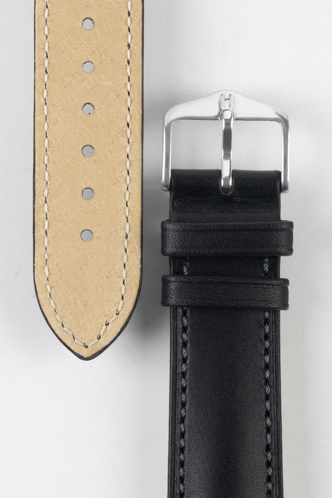 HIRSCH Kent Textured Natural Leather Strap Black 18mm Silver Buckle | 01002050-18-SB