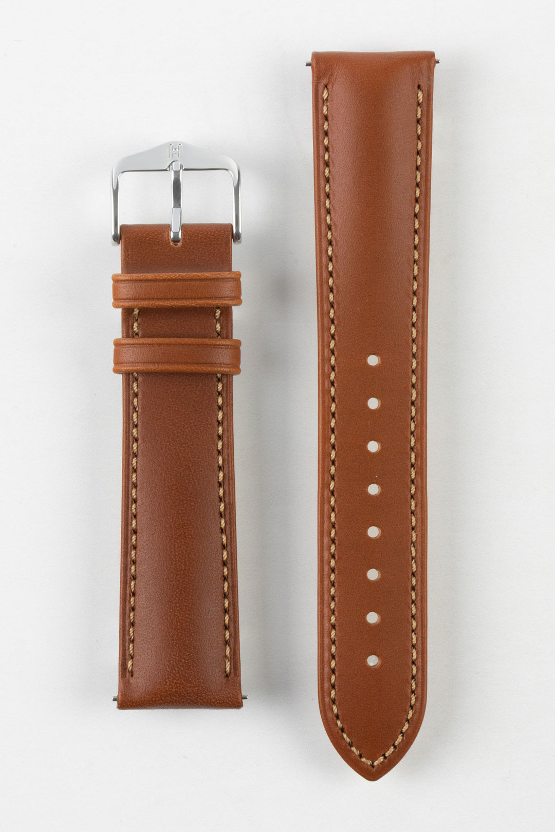 HIRSCH Kent Textured Natural Leather Strap Gold Brown 20mm Silver Buckle | 01002070-20-SB