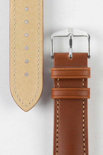 HIRSCH Kent Textured Natural Leather Strap Gold Brown 20mm Silver Buckle | 01002070-20-SB