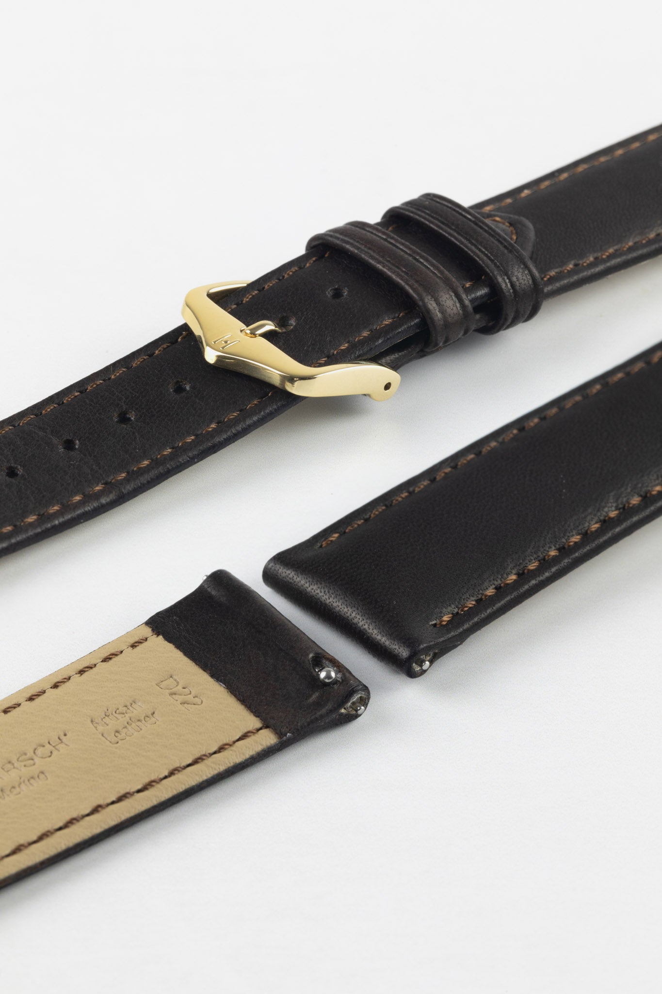 HIRSCH Merino Nappa Leather Strap Brown 19mm Gold Buckle | 01206010-19-GB