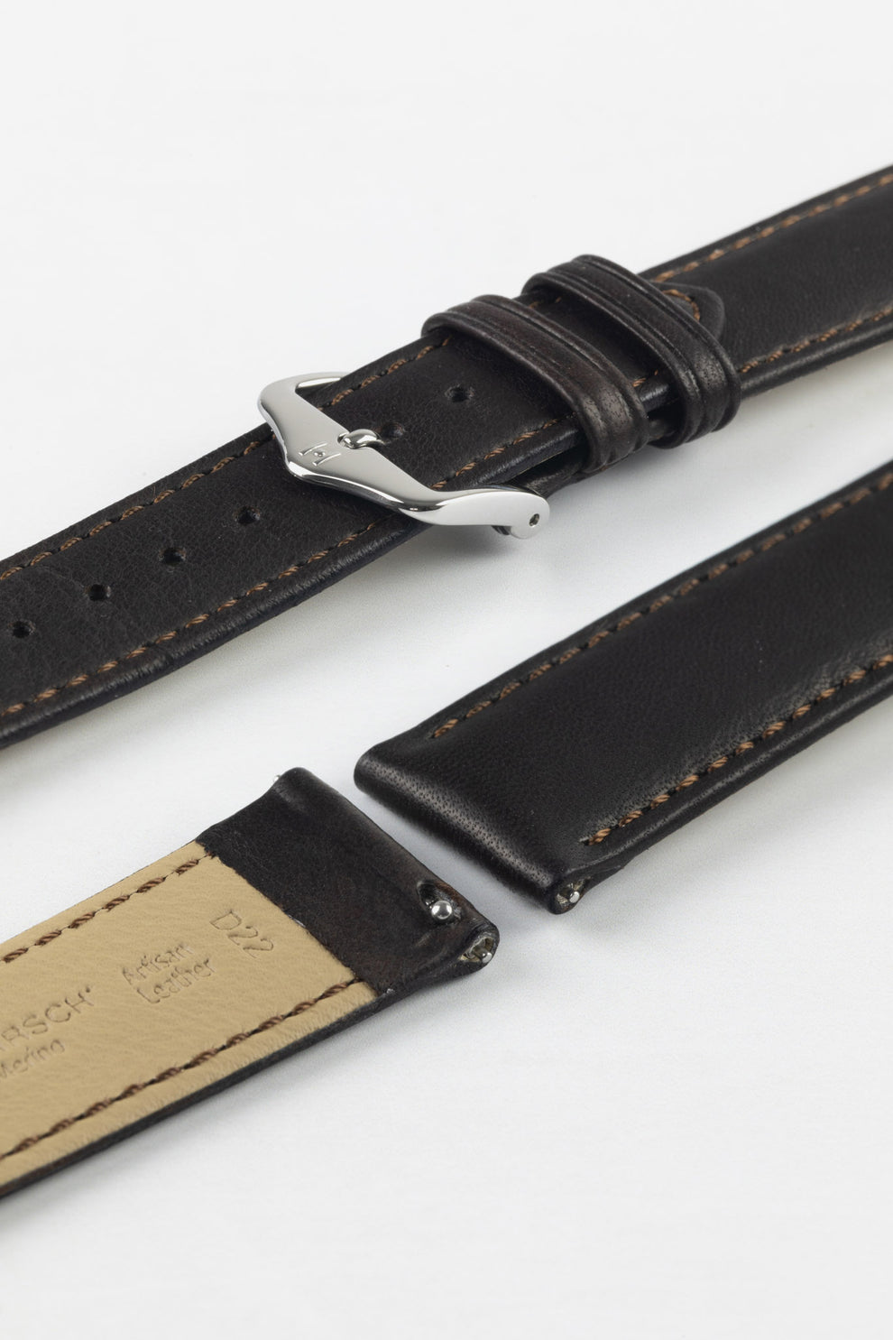 HIRSCH Merino Nappa Leather Strap Brown 19mm Silver Buckle | 01206010-2-19