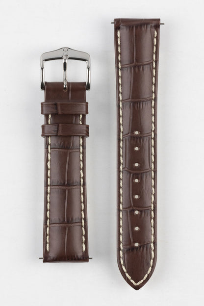 HIRSCH Modena Alligator Embossed Leather Strap Brown 18mm Silver Buckle | 10302810-18-SB