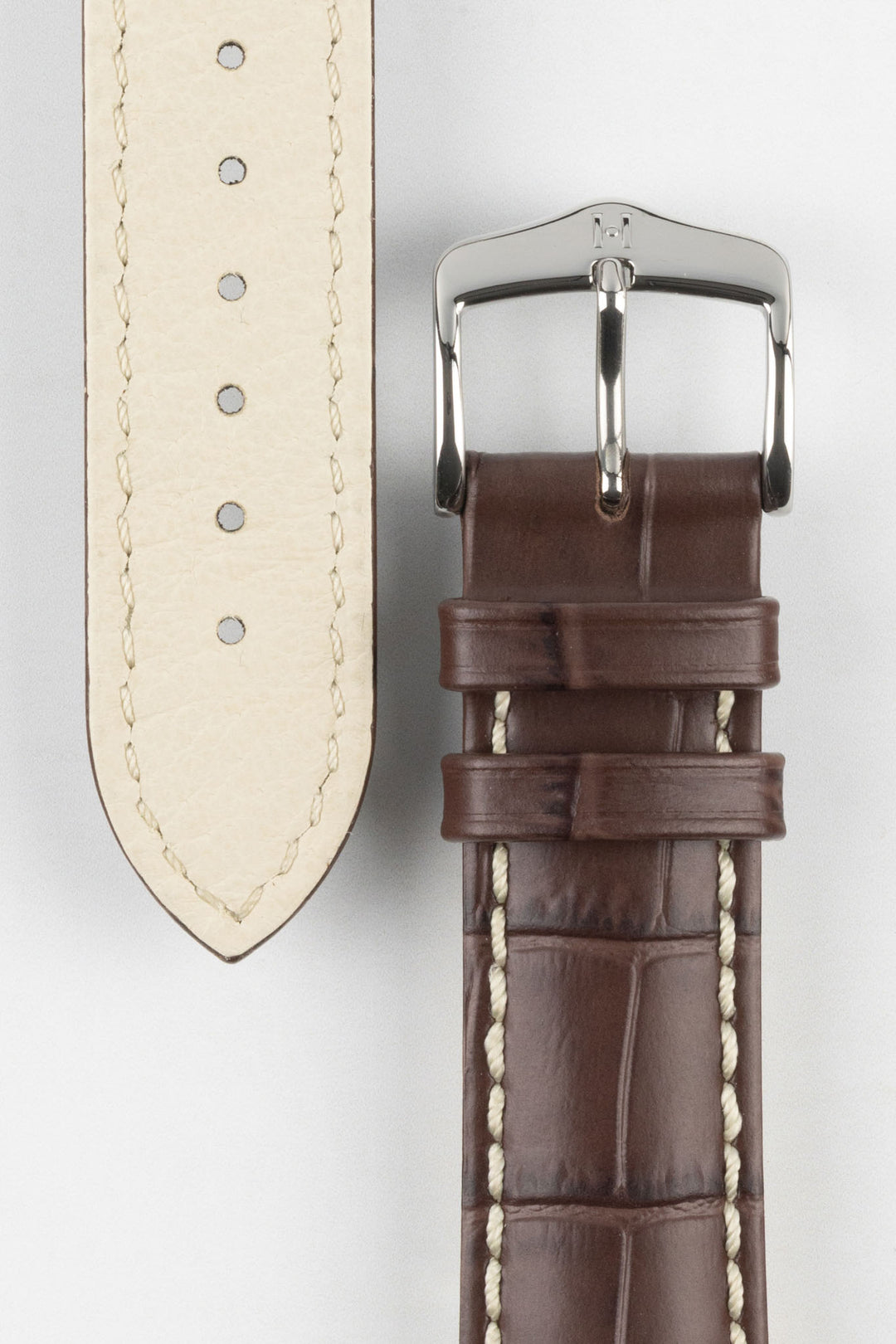 HIRSCH Modena Alligator Embossed Leather Strap Brown 19mm Silver Buckle | 10302810-19-SB