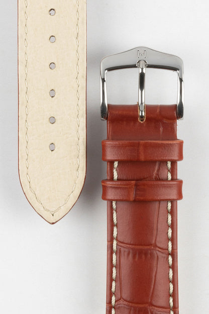 HIRSCH Modena Alligator Embossed Leather Strap Gold Brown 20mm Silver Buckle | 10302870-20-SB