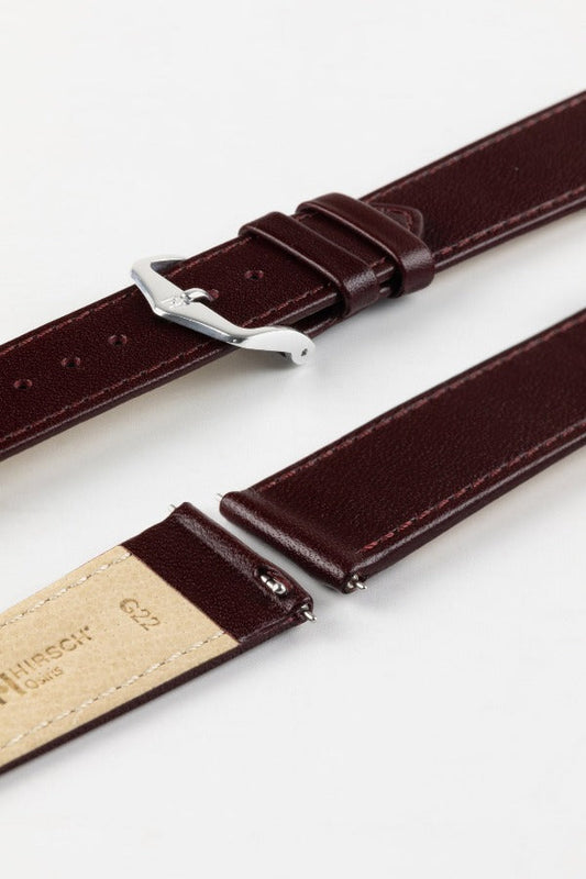 HIRSCH Osiris Calf Leather Strap Burgundy 18mm Silver Buckle| 03475010-18-SB