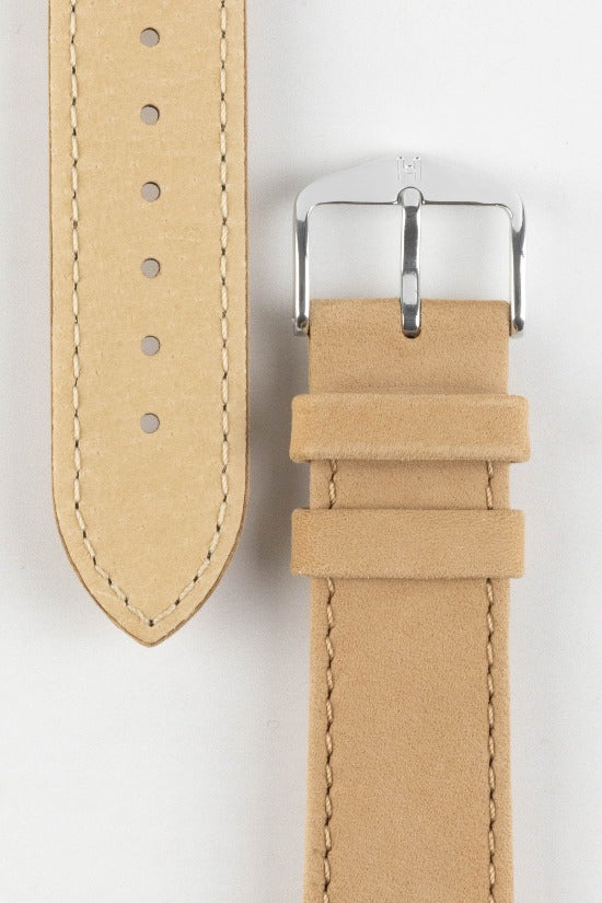 HIRSCH Osiris Calf Leather with Nubuck Effect Strap Beige 18mm Silver Buckle | 03433090-18-SB