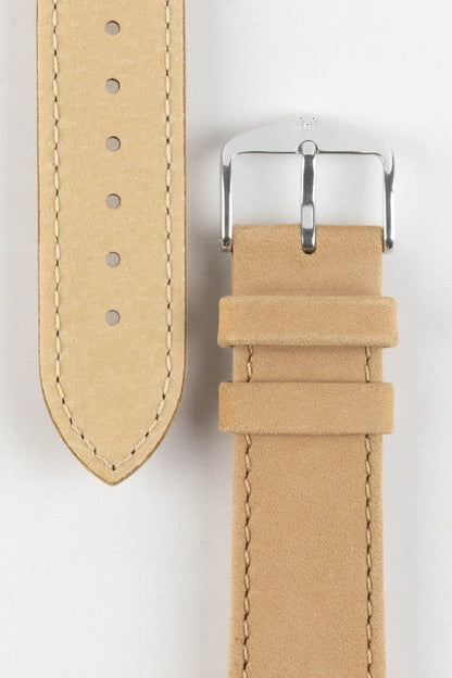 HIRSCH Osiris Calf Leather with Nubuck Effect Strap Beige 18mm Silver Buckle | 03433090-18-SB