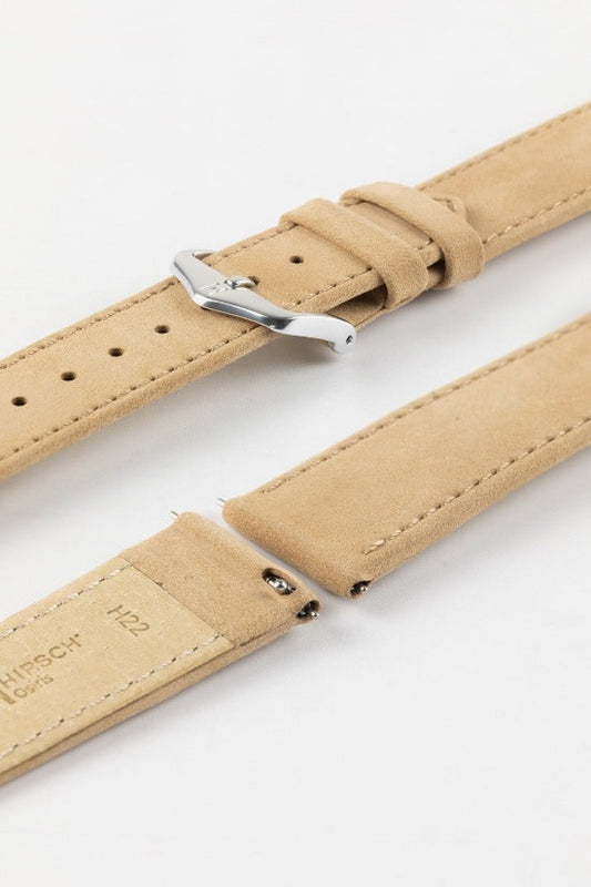 HIRSCH Osiris Calf Leather with Nubuck Effect Strap Beige 18mm Silver Buckle | 03433090-18-SB