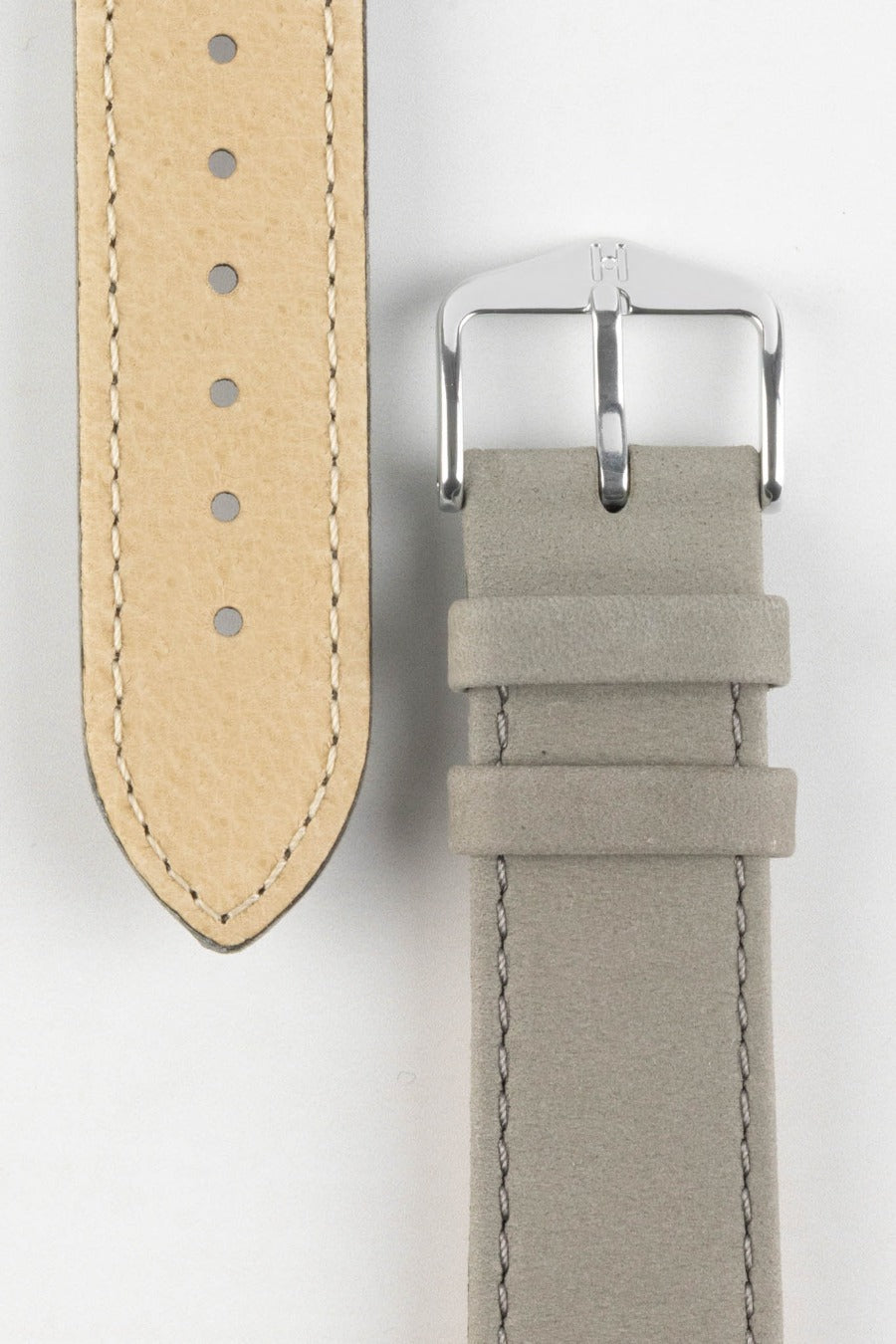 HIRSCH Osiris Calf Leather with Nubuck Effect Strap Grey 20mm Silver Buckle | 03433030-20-SB