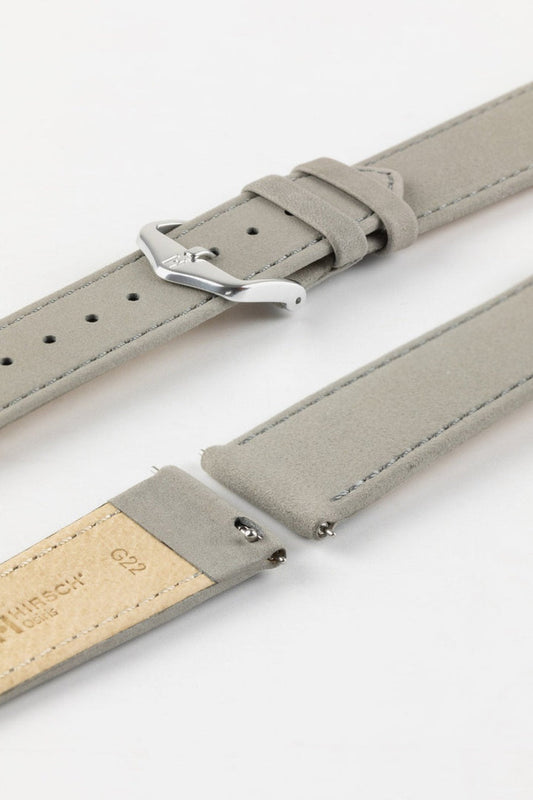 HIRSCH Osiris Calf Leather with Nubuck Effect Strap Grey 20mm Silver Buckle | 03433030-20-SB
