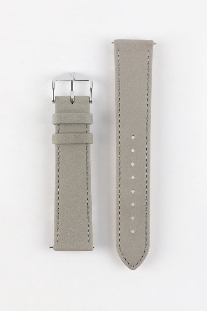 HIRSCH Osiris Calf Leather with Nubuck Effect Strap Grey 20mm Silver Buckle | 03433030-20-SB