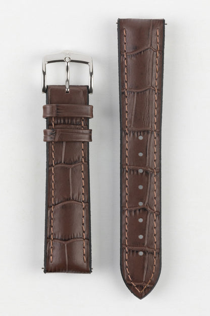 HIRSCH Paul Alligator Embossed Performance Strap Brown 19mm Silver Buckle | 0925028010-19-SB