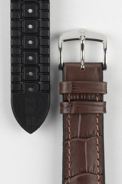 HIRSCH Paul Alligator Embossed Performance Strap Brown 19mm Silver Buckle | 0925028010-19-SB
