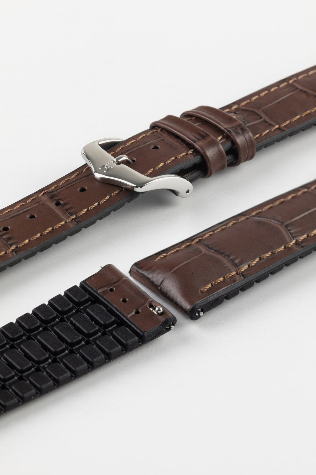 HIRSCH Paul Alligator Embossed Performance Strap Brown 19mm Silver Buckle | 0925028010-19-SB