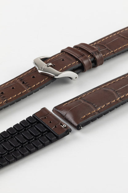 HIRSCH Paul Alligator Embossed Performance Strap Brown 19mm Silver Buckle | 0925028010-19-SB