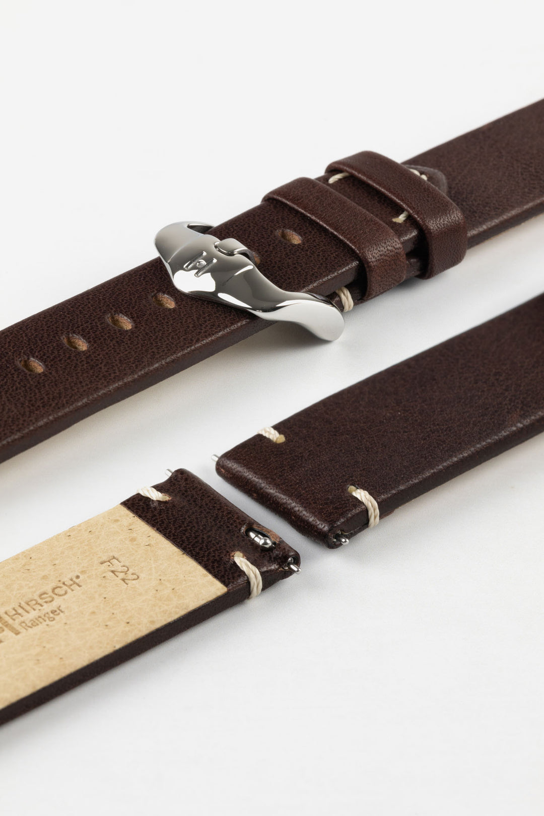 HIRSCH Ranger Retro Leather Parallel Strap Brown 22mm Silver Buckle | 05402010-22-SB