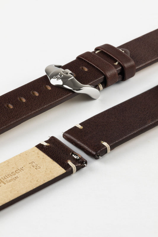 HIRSCH Ranger Retro Leather Parallel Strap in Brown 18mm Silver Buckle | 05402010-18-SB