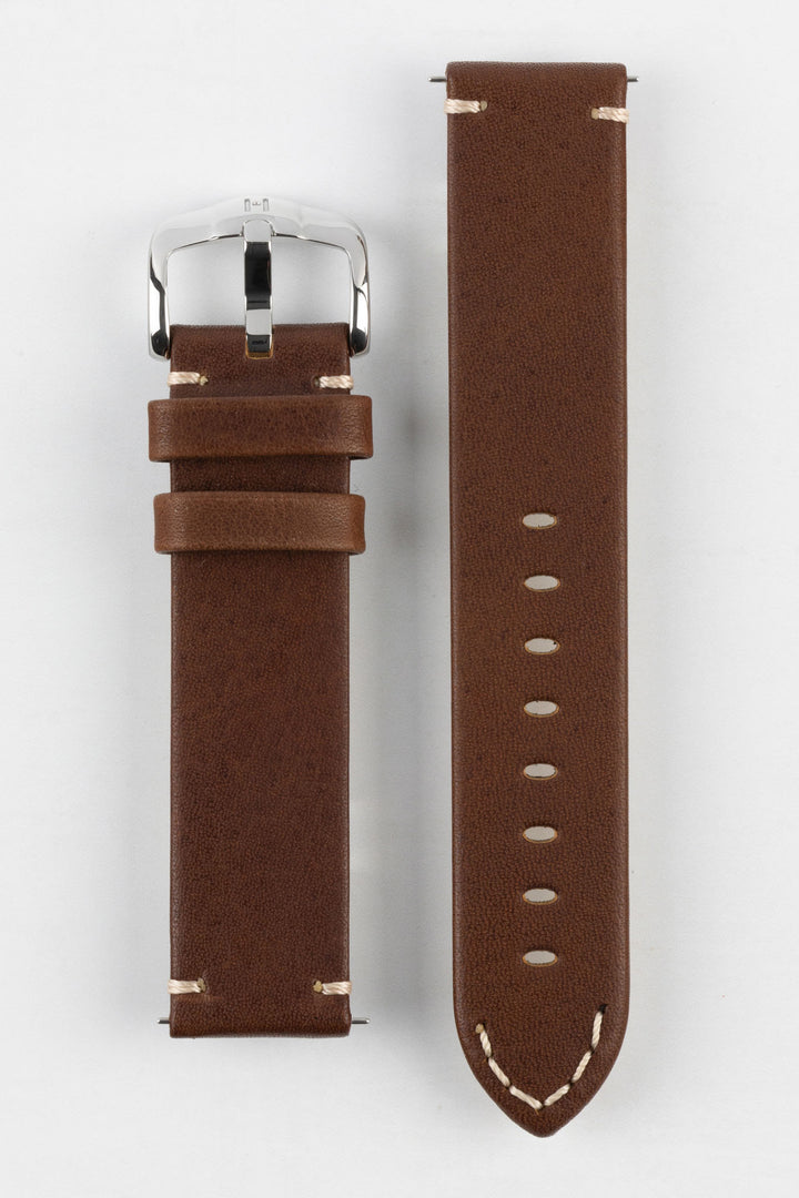 HIRSCH Ranger Retro Leather Parallel Strap Gold Brown 20mm Silver Buckle  | 05402070-20-SB