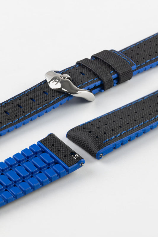 HIRSCH Robby Sailcloth Effect Performance Strap BLACK & BLUE 20mm Silver Buckle | 0918094050-20-SB