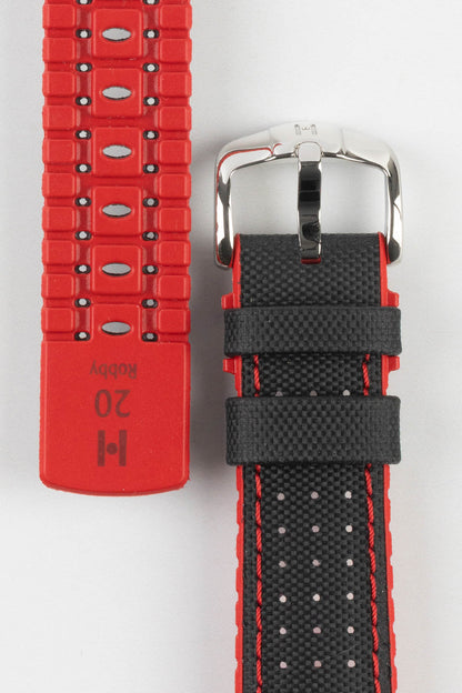 HIRSCH Robby Sailcloth Effect Performance Strap Black & Red 20mm Silver Buckle | 0912094050-20-SB