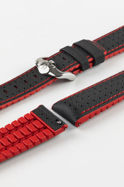 HIRSCH Robby Sailcloth Effect Performance Strap Black & Red 20mm Silver Buckle | 0912094050-20-SB