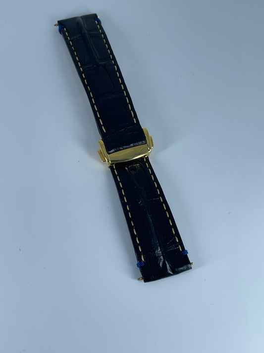 AARON BESPOKE Alligator Strap with Gold Deployment Clasp