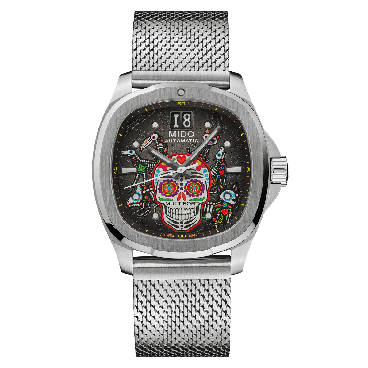 MIDO Multifort TV Big Date Alebrijes Special Edition M049.526.11.081.02 front angle