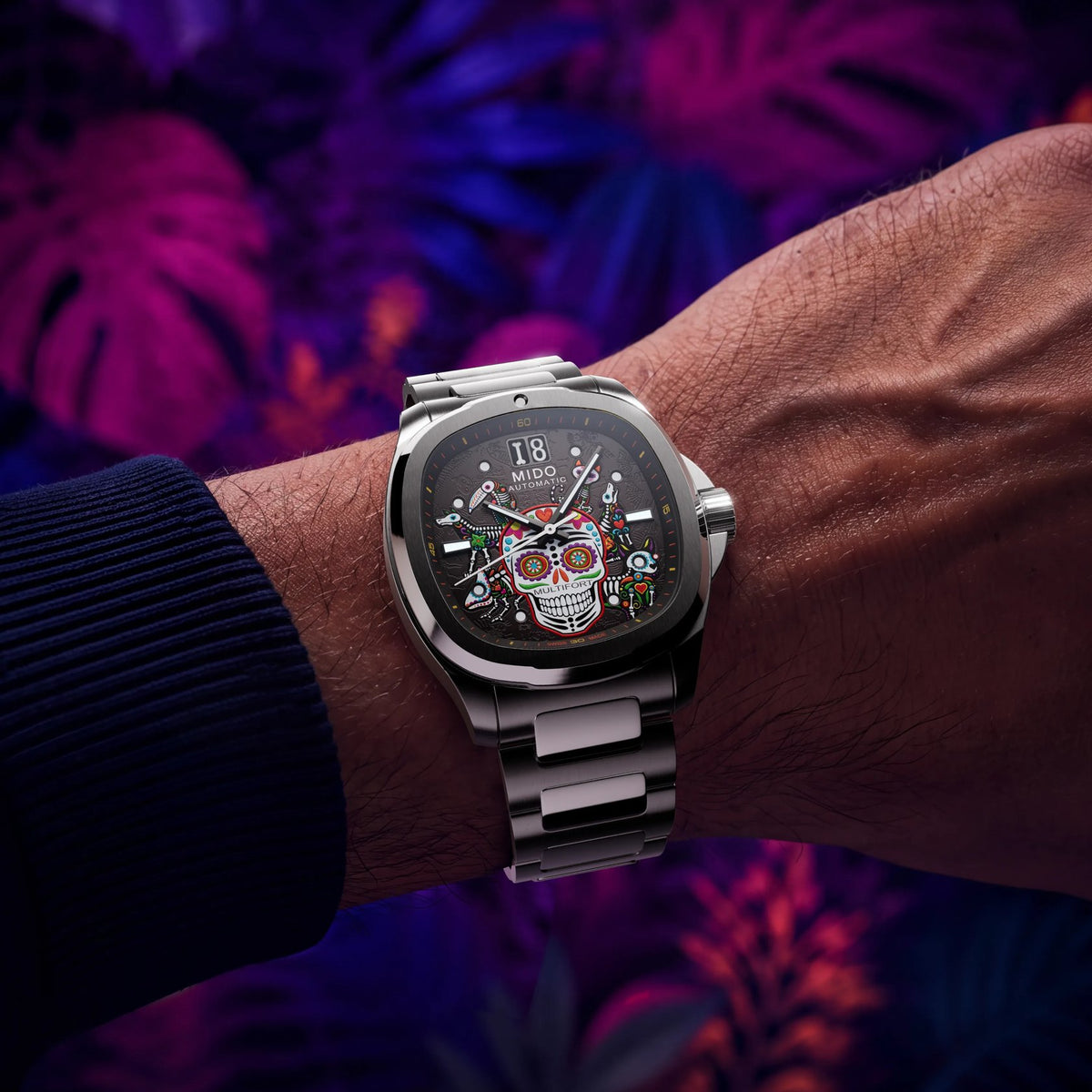 MIDO Multifort TV Big Date Alebrijes Special Edition M049.526.11.081.02 on wrist