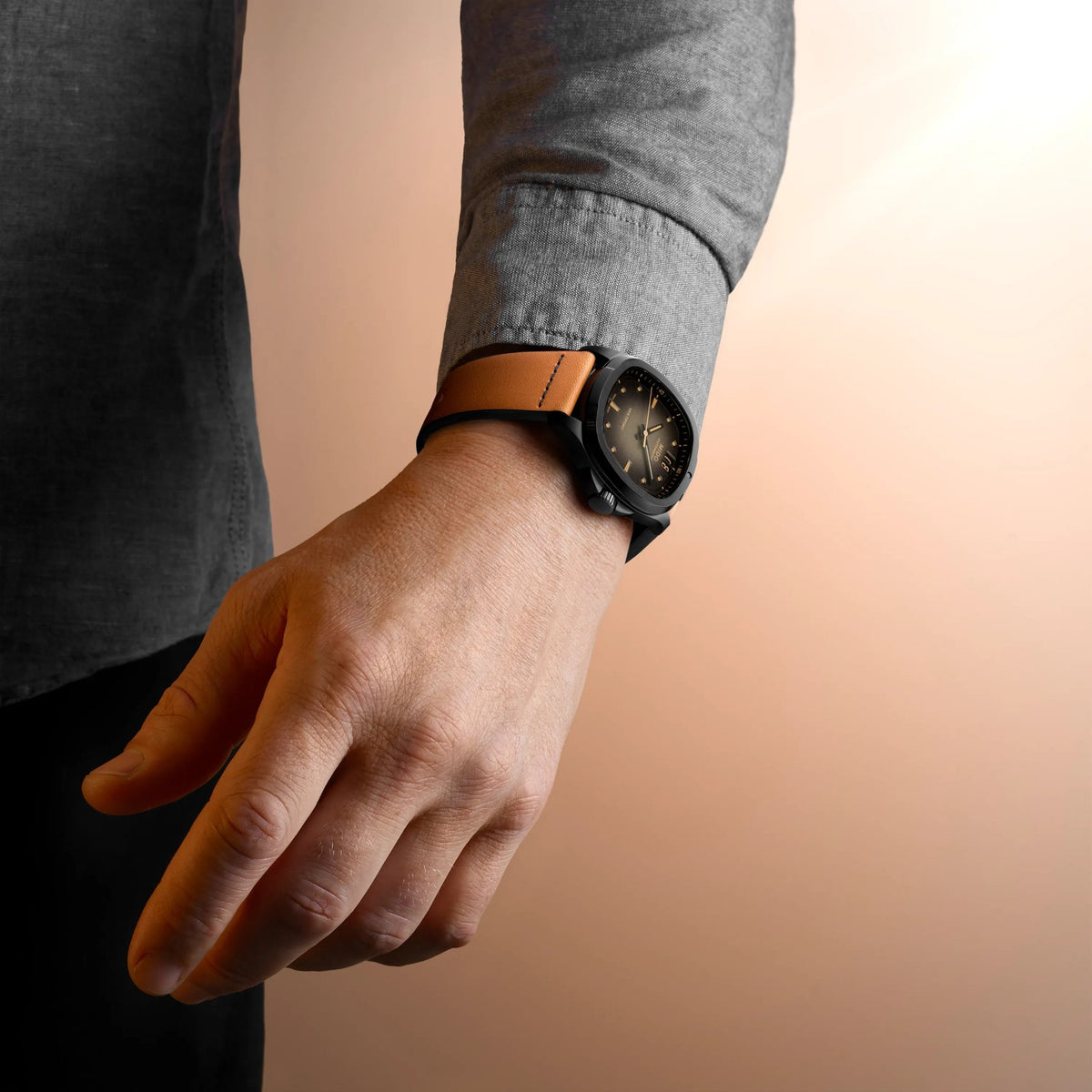 MIDO Multifort TV Big Date Black PVD Grey Dial M049.526.36.081.00 on wrist