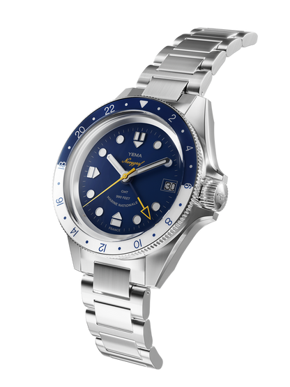 YEMA Navygraf Marine Nationale GMT Blue White Diver Steel | YNAV23MN-AMS