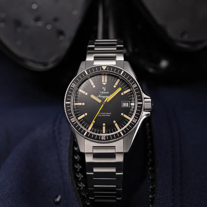 YEMA Navygraf Heritage Iconic Dial Steel Bracelet Black 39mm | YNAV25-AM