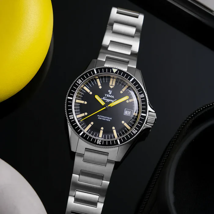 YEMA Navygraf Heritage Iconic Dial Steel Bracelet Black 39mm | YNAV25-AM