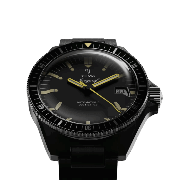 YEMA Navygraf Heritage Iconic Dial Rubber Strap Black 39mm | YNAV25-ATP
