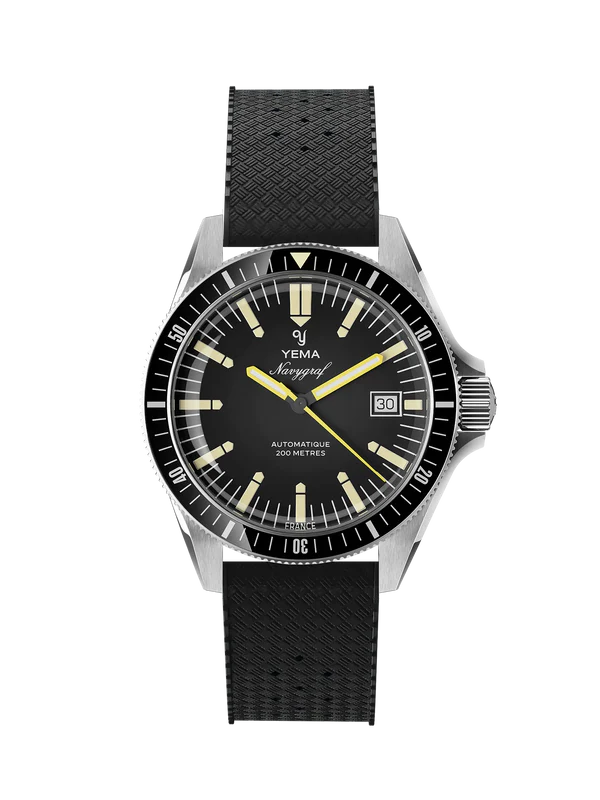YEMA Navygraf Heritage Iconic Dial Rubber Strap Black 39mm | YNAV25-ATP