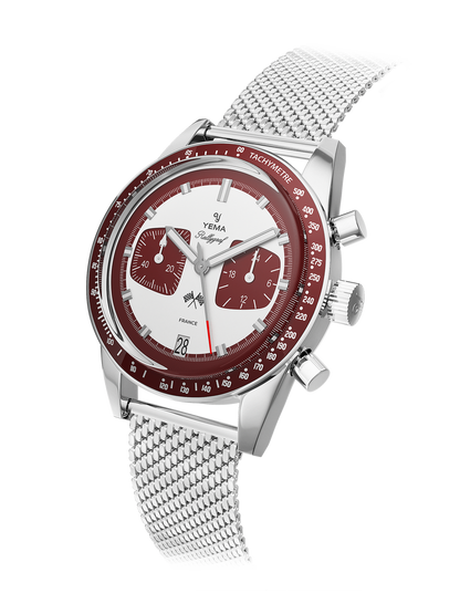 YEMA Rallygraf Meca Quartz Burgundy Steel Mesh | YMHF1580-LM
