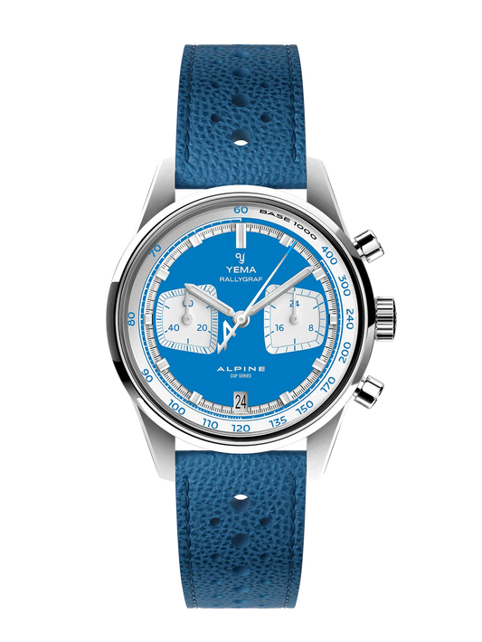 YEMA Rallygraf Alpine Cup Series Rally Leather Strap Blue 39mm | YMHF1589ALP-GG33