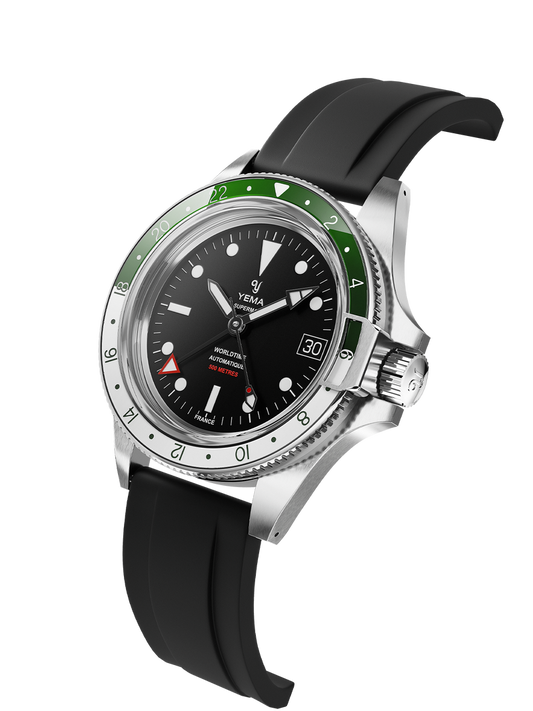YEMA Superman 500 GMT Green White FKM Viton 41mm | YGMT23A41-ARBS