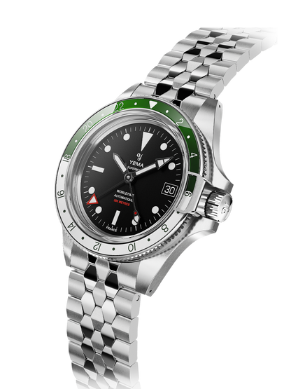 YEMA Superman 500 GMT Scales Bracelet Green White (39mm) | YGMT23A39-AM2S