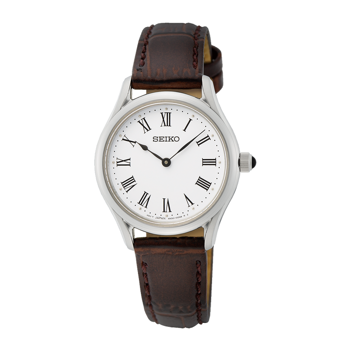 SEIKO Discover More White Dial Brown Leather Ladies | SWR071P1