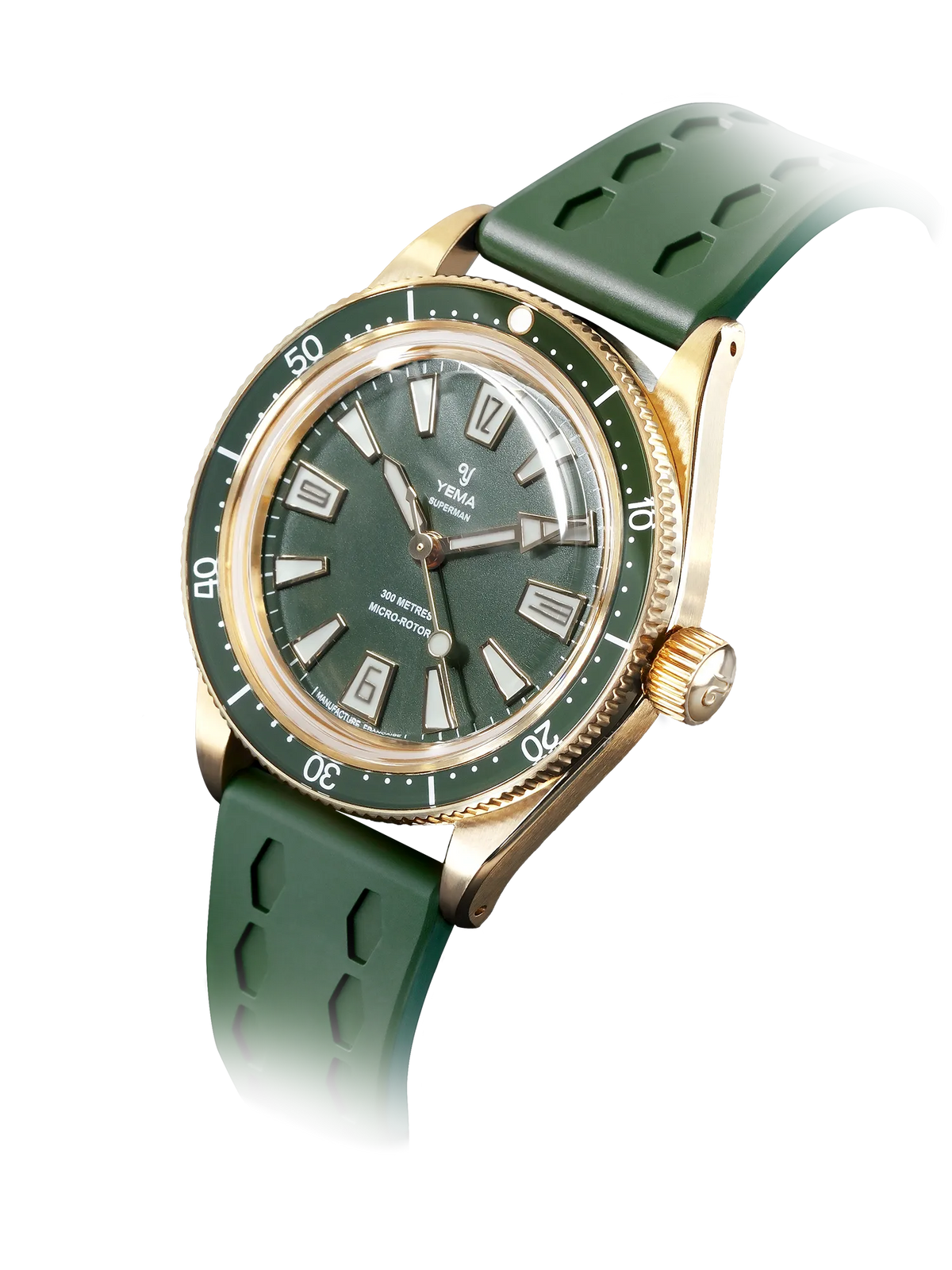 YEMA Skin Diver Slim Bronze CMM.20 Green Dial Leather Strap 39mm