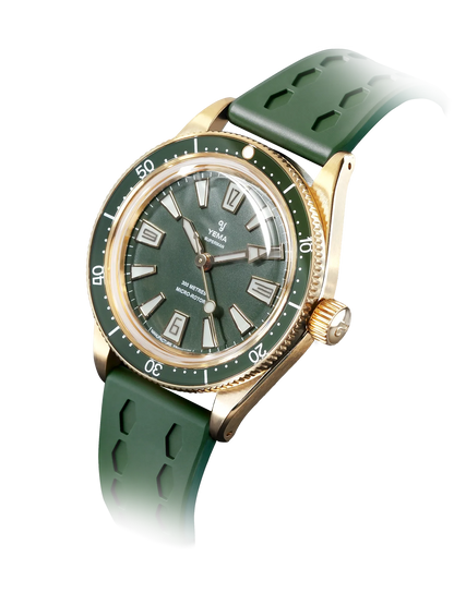 YEMA Skin Diver Slim Bronze CMM.20 Green Dial Leather Strap 39mm