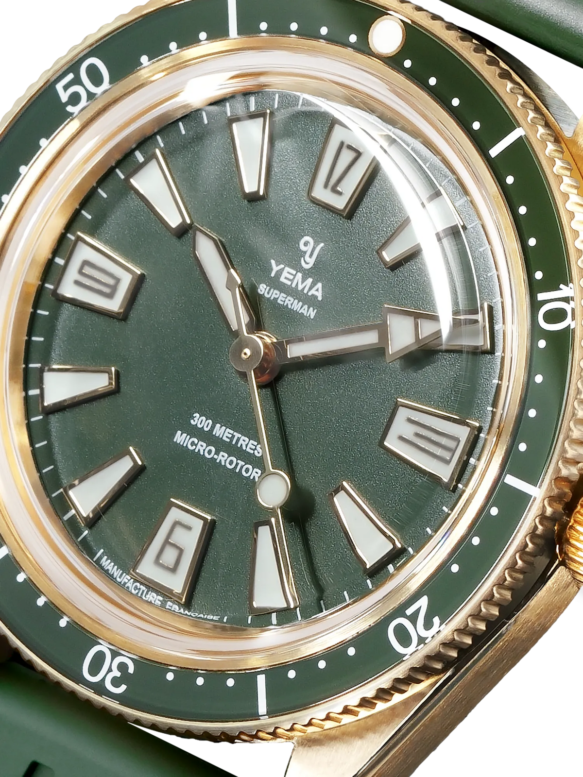 YEMA Skin Diver Slim Bronze CMM.20 Green Dial Leather Strap 39mm
