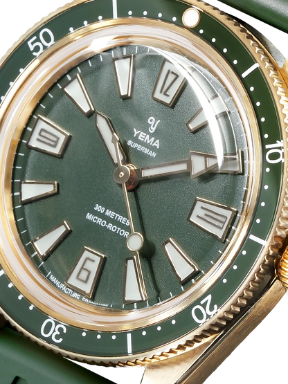 YEMA Skin Diver Slim Bronze CMM.20 Green Dial Leather Strap 39mm