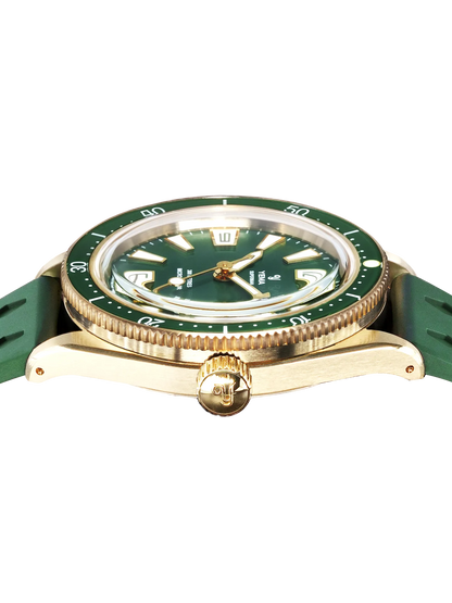 YEMA Skin Diver Slim Bronze CMM.20 Green Dial Leather Strap 39mm
