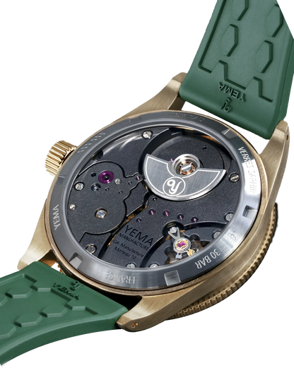 YEMA Skin Diver Slim Bronze CMM.20 Green Dial Leather Strap 39mm