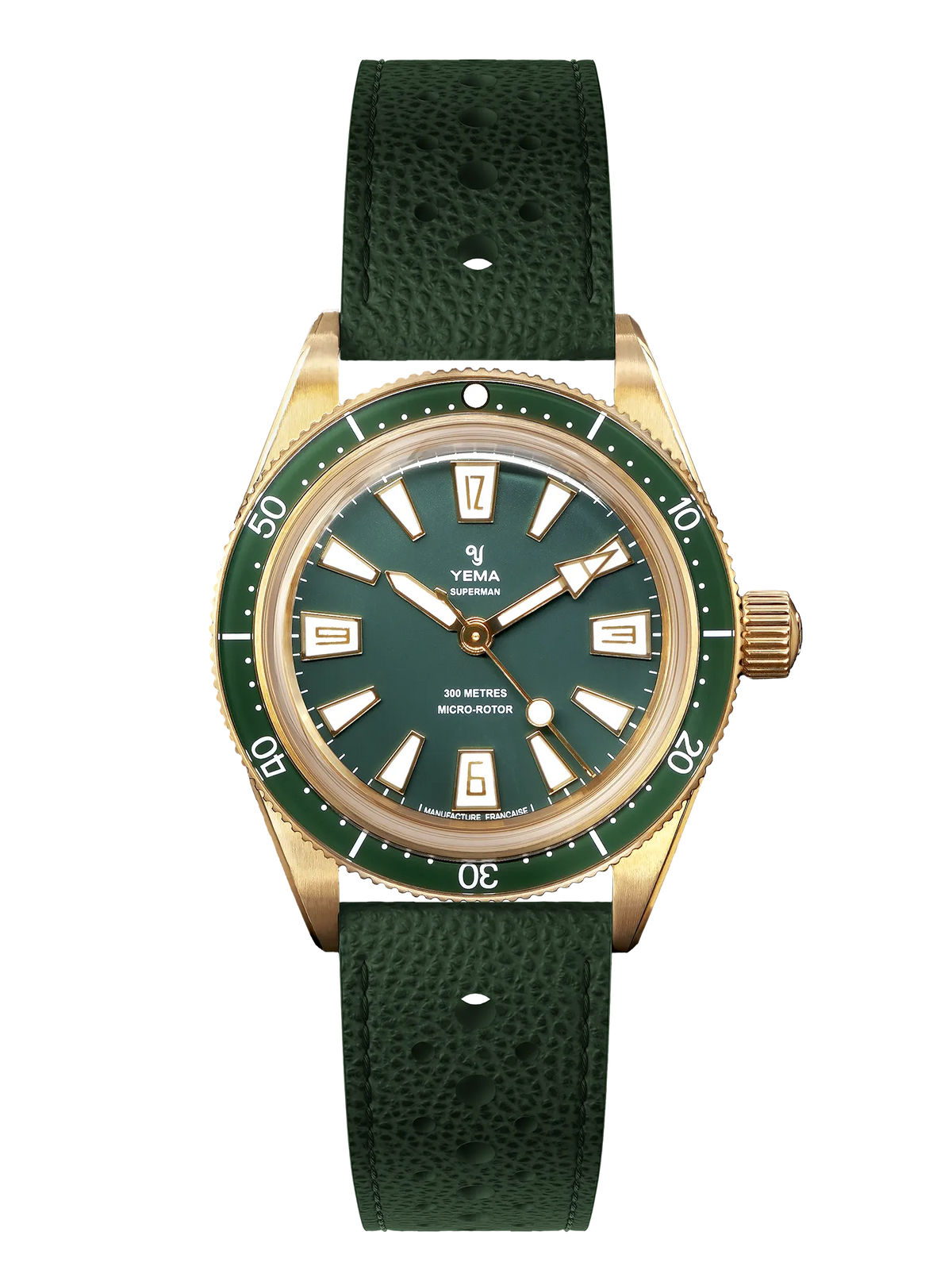 YEMA Skin Diver Slim Bronze CMM.20 Green Dial Leather Strap 39mm