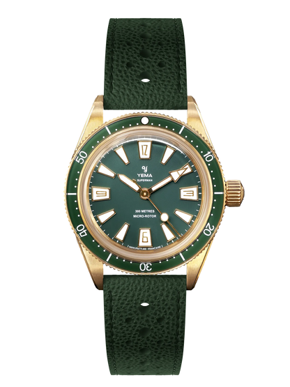 YEMA Skin Diver Slim Bronze CMM.20 Green Dial Leather Strap 39mm