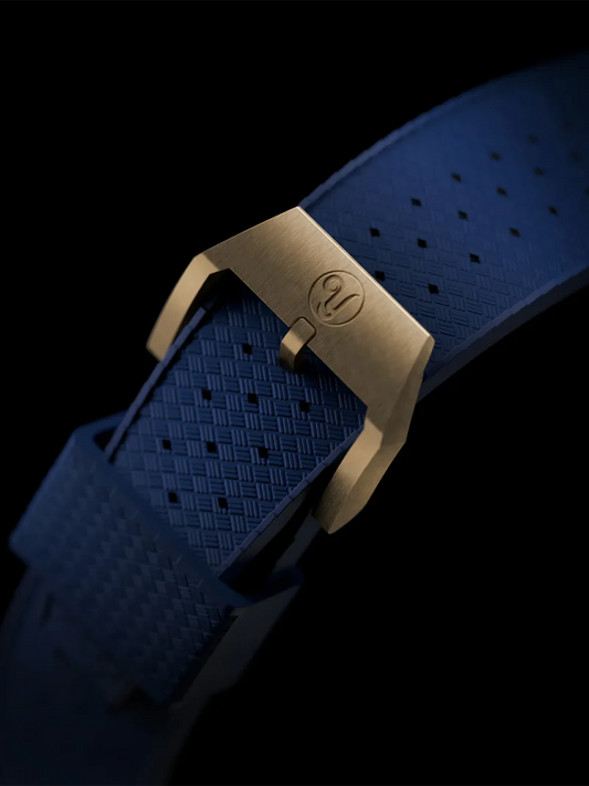 YEMA FKM Viton Tropic Integrated Blue Strap Bronze Brushed 19mm Large Size | SYRUB-I-G-19XL-BZ